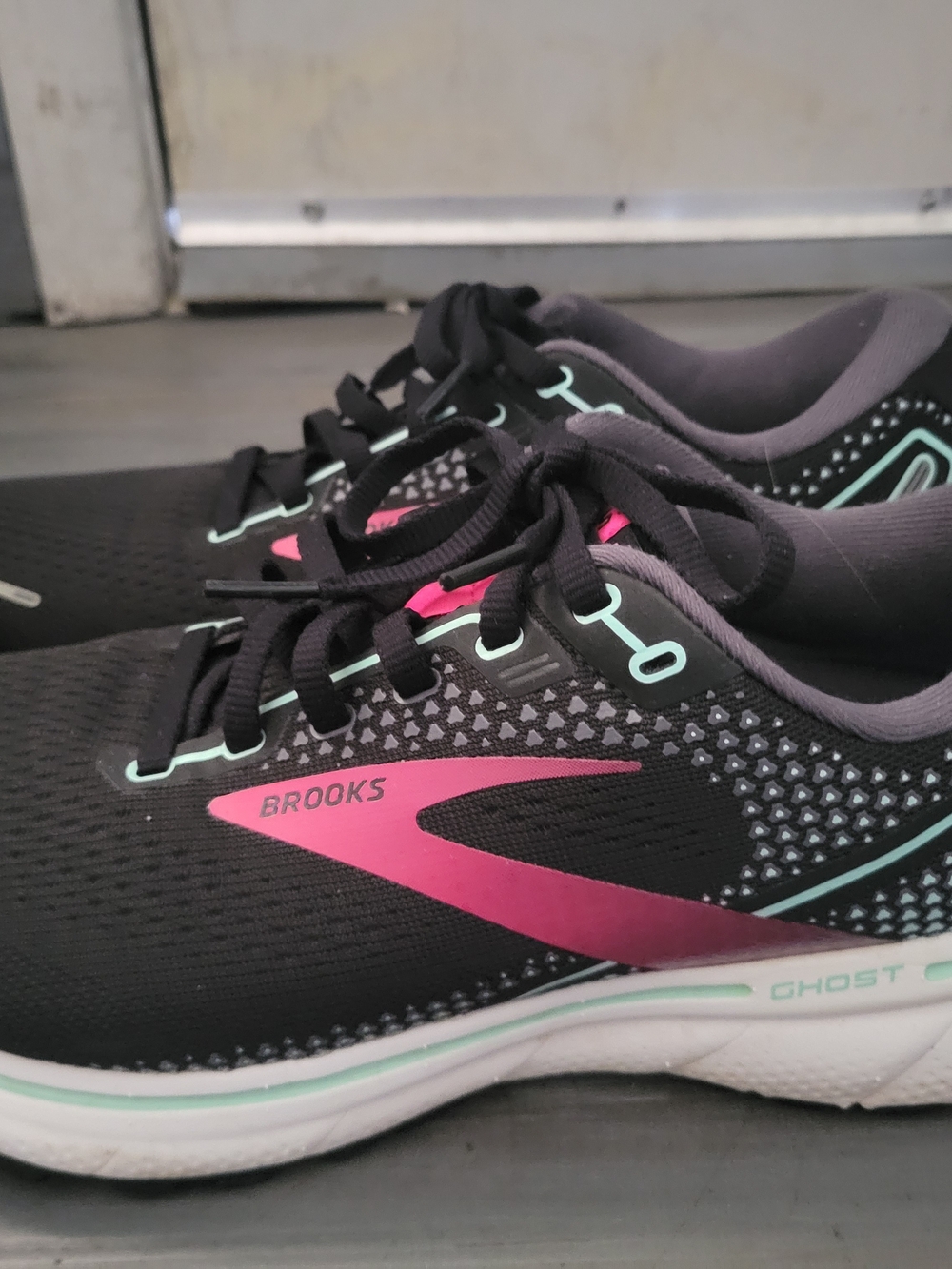 Brooks Women’s Ghost 14 Running Shoes - Black with Pink and Teal Accents